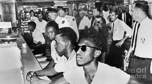 As a practice of democratic empowerment, students initiated the lunch counter sit-ins to challenge legal racial segregation in the South. (1961)